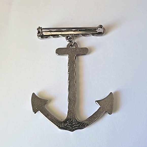 Vintage Pewter/Silver Bar Pin with Dangling Anchor Brooch Naval Nautical - Picture 2 of 5